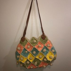 Anthropologie Raffia Purse with Baubles